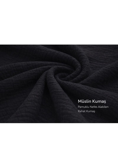 Rahat Bol Kalıp Pamuk Müslin Kumaş Gömlek Siyah