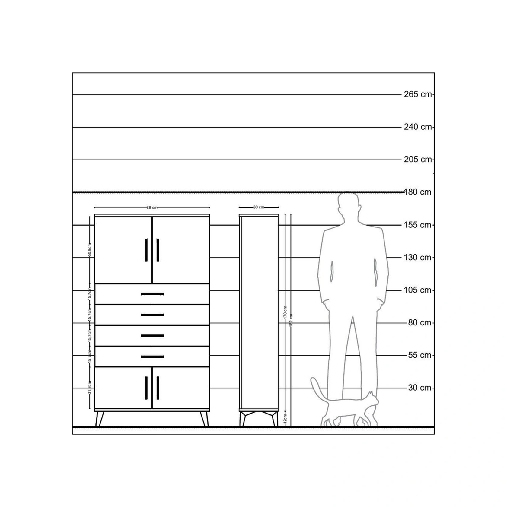 Arges Dolap 2 Raflı 4 Çekmeceli 4 Kapaklı 88x30x163 Antrasit-çam Antrasit