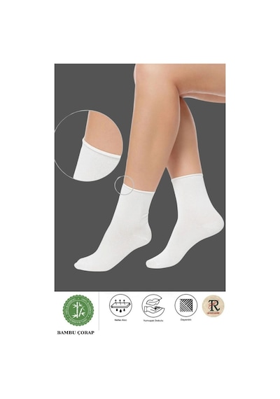 Trampler Unisex Bambu Lastiksiz Beyaz Soket Çorap Sıkmayan Çorap Beyaz