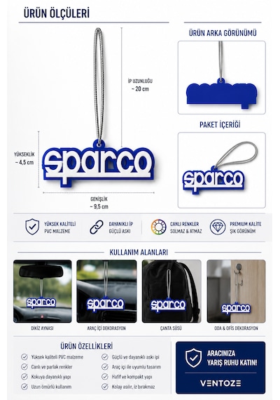 Sparco Araç Dikiz Aynası Süsü Tasarım Anahtarlık 10 Cm Mavi Beyaz