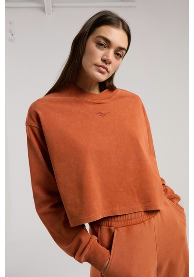 Everlast Bronx 1910 Oversize Turuncu Crop Uzun Kollu Kadın Tişört Kiremit