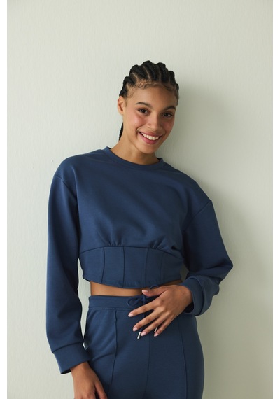 Penti İndigo Belle Line Bisiklet Yaka Crop Sweatshirt