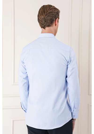 Efor Slim Fit Dokulu %100 Pamuk Klasik Mavi Gömlek Gk 725 Mavi
