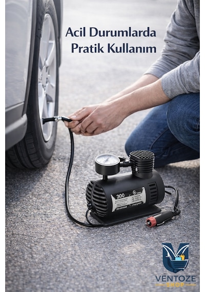 Taşınabilir Hava Kompresörü 12v 300 Ps I Araç Lastik Şişirme Pompası Mini Elektrikli Kompresör 12 V 300 Ps