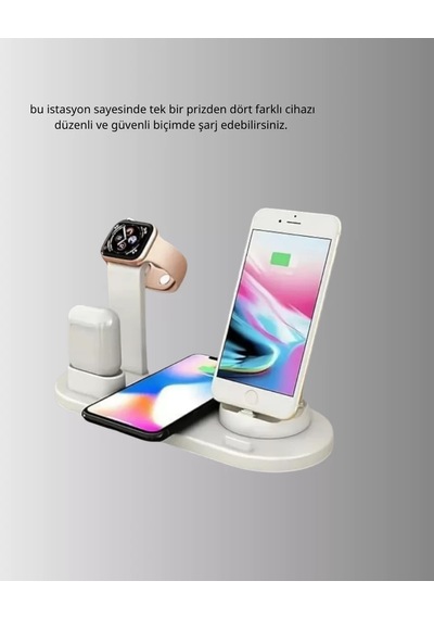 Kablosuz Şarj İstasyonu 4 Ü 1 Arada İphone Watch Ve Airpods Uyumlu Renkli
