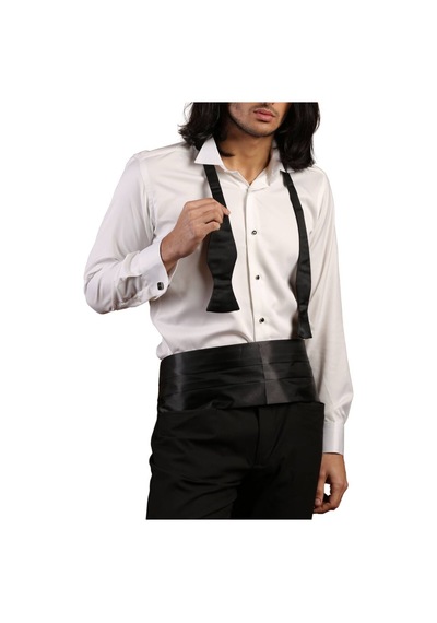 Dicotto Krem Siyah Taş Düğmeli Damatlık Ata Yaka Kol Düğmeli Slim Fit Smokin Gömlek - 007 001