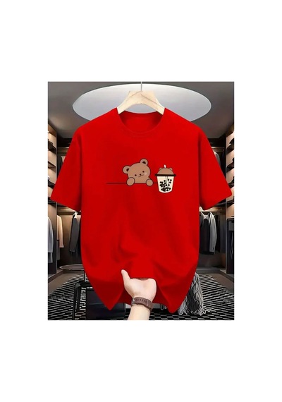 Medinenur Ayıcık Baskılı Basic T-shirt Kırmızı