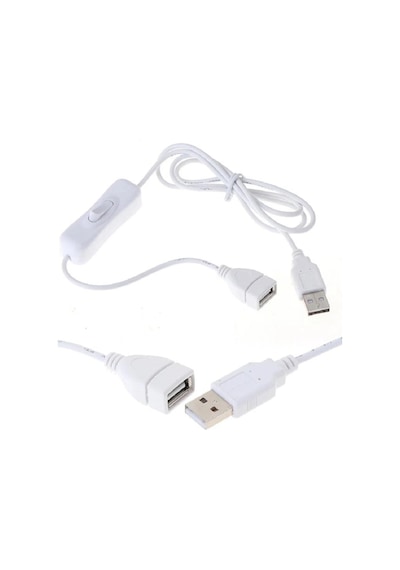 1 Metre Usb Açma Kapama Anahtarlı Uzatma Kablosu Beyaz 1m Dişi Erkek On Off Switch Led Şerit Lamba Vantilatör Soğutucu Güç Kablosu Kesici Adaptör Bağlantı Aparatı Telefon Pc Bilgisayar Uyumlu