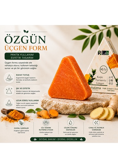 Kojic Turmeric Ginger Sabunu Leke Karşıtı Aydınlatıcı Cilt Tonu Eşitleyici Katı Sabun 100 Gr