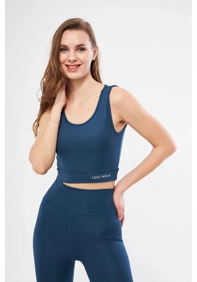 Freedom Store Kolsuz Sporcu Baskılı Crop - Turkuaz Mavi