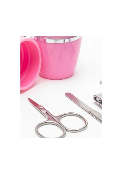 Tırnak Bakım Manikür Pedikür Seti 4 Parça Pembe Şeffaf Kapaklı Kapsül Paslanmaz Metal Mh-hs1056-0596