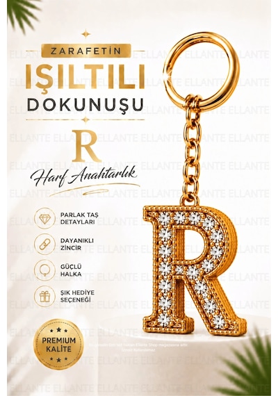 Kişiye Özel Harf Anahtarlık Altın Renk Zirkon Taşlı Şık Çanta Süsü Anahtar Aksesuarı Hediyelik Harf 89789692