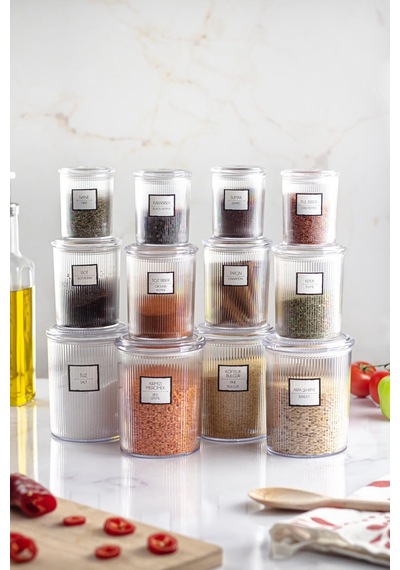 12'li Barok Yuvarlak 3 Boy Kavanoz Seti & Saklama Kabı & Erzak Kabı 4 1000 Ml, 4 500 Ml,4 250 Ml Sarı