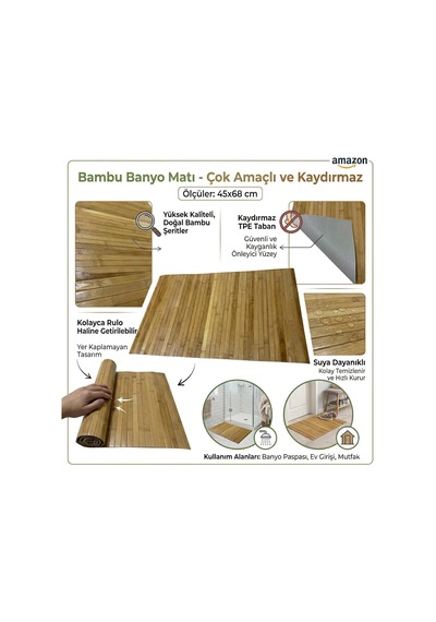 Bambu Banyo Matı, Kaydırmaz Tpe Tabanlı, Suya Dayanıklı, Rulo Yapılabilir, 45x68 Cm, Banyo Ve Mutfak İçin Çok Renkli