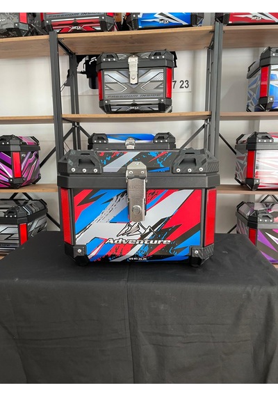 Rexx 45 Litre Motosiklet Arka Çanta Adventure Beyaz Kırmızı Mavi