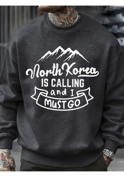 Startmore Startmorekuzey Kore Çağırıyor Ve Gitmeliyim Desenli Erkek Sweatshirt Sokak Günlük Kişisel Kazak Bol Üs Antrasit