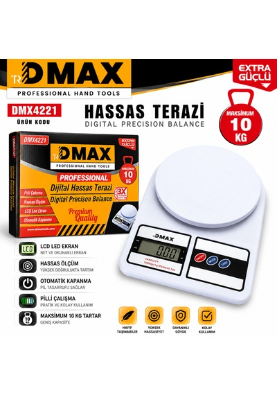 Dijital Hassas Terazi Lcd Led Ekran Otomatik Kapanma Pilli Çalışma Hassas Ölçüm Kod :dmx4221 Beyaz