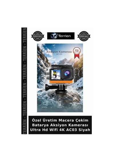 Özel Üretim Macera Çekim Batarya Aksiyon Kamerası Ultra Hd Wifi 4k Ac03 Siyah