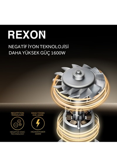 Rexon Super-Power 3-in-1 Saç Kurutma Makinesi 1600W-2000W, İyon Özellikli, Daha Sessiz