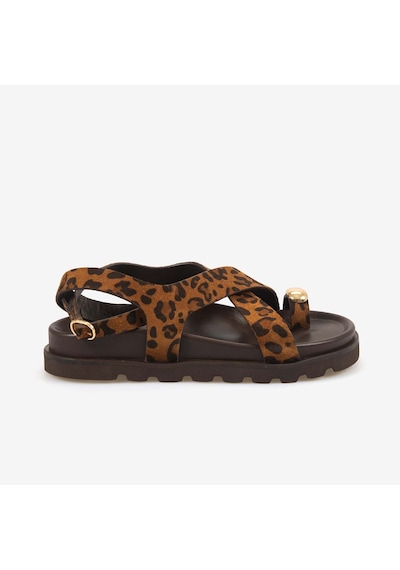 Kemal Tanca Hawen Angels Kadın 3cm Eva Taban Süet Sandalet 156-29 Leopar Süet