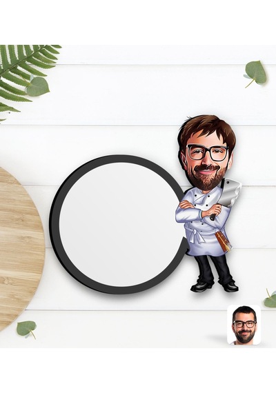 Kişiye Özel Erkek Kasap Karikatürlü Ahşap Bardak Altlığı-1