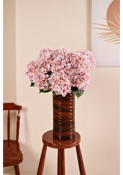 Toz Pembe Yapay Çiçeği Ortanca Tek Dal Premium Canlı Islak Dokulu 68 Cm
