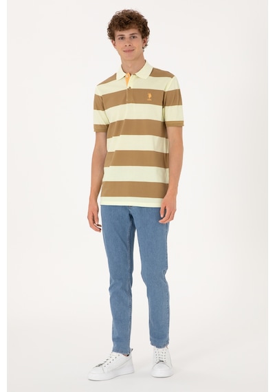 U.S. Polo Assn. Erkek Regular Fit Haki Polo Yaka Çizgili Tişört 50306827-VR027