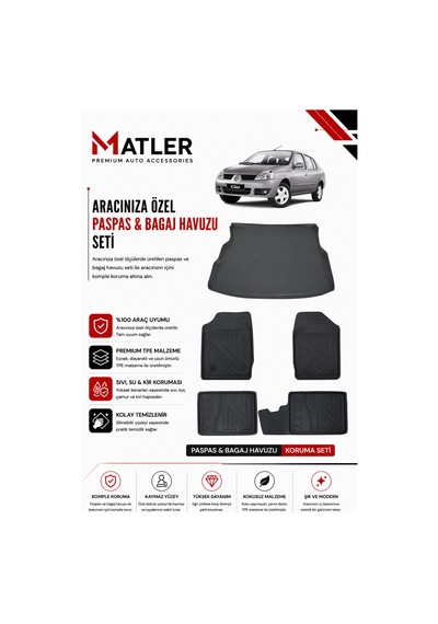 Renault Clio 2 2000 Model 4d Ekstra Havuzlu Paspas Ve Bagaj Havuzu Set