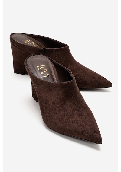 Luvishoes Senso Kahverengi Süet Sivri Burunlu Kadın Dolgu Topuklu Terlik Kahverengi