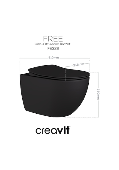 Creavit Free Rim-off Mat Antrasit Renkli Gömme Rezervuar Takım Set