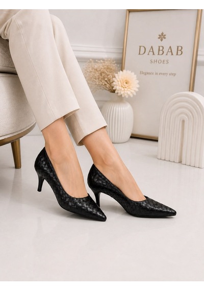 Dabab Shoes Lılya Kadın Siyah Sivri Burun Örgü Desenli 6 Cm İnce Topuklu Stiletto Ayakkabı
