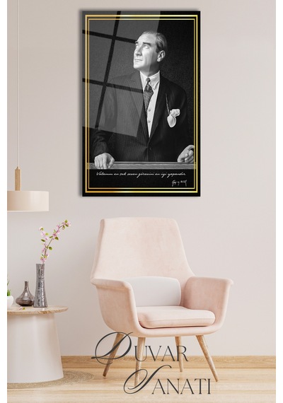 Mustafa Kemal Atatürk Ve Sözleri Cam Tablo,modern Ev Ofis Salon Duvar Dekoru,hediyelik