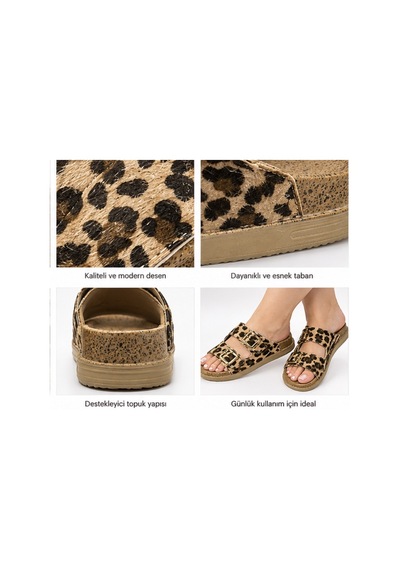 Nzp-24025-lpr N Napa Shoe Kadın Leopar Desenli Çift Bantlı Terlik Taba