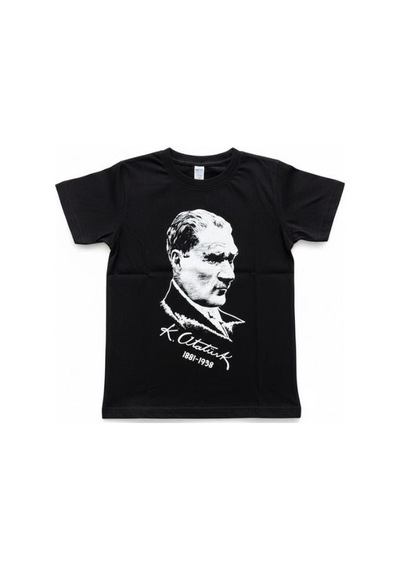 Zekids Çocuk Atatürk Baskılı Yarım Kollu T-shirt-17205 Siyah