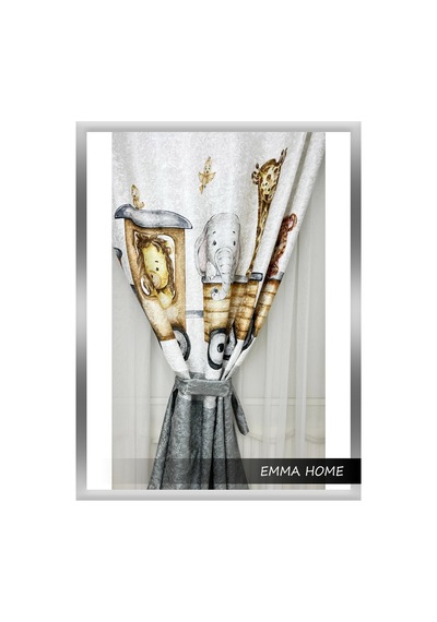 Çocuk Odası Perde Sevimli Hayvanlar Trende Temalı Kaliteli Renkli 704267284