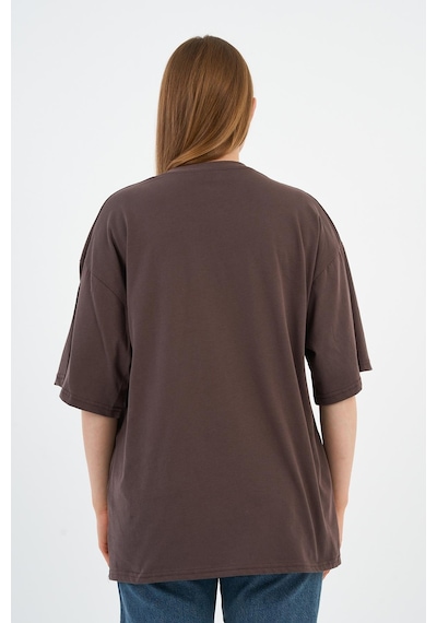 V Yaka Oversize T-shirt E24-742a-wn Kahverengi