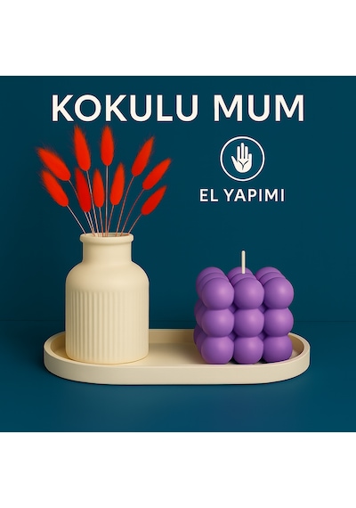 El Yapımı Kokulu Bubble Mum Dekoratif Tasarım Hediyelik Mum Mor