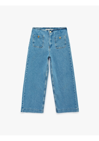 Koton Pamuklu Cepli Normal Bel Culotte Pantolon - Culotte Jeans Açık İndigo 6sal40014md Açık İndigo