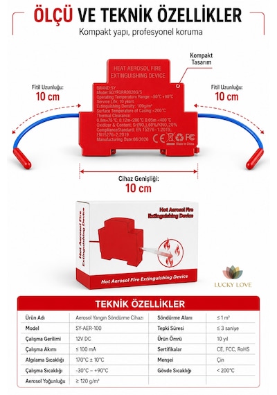 Pano İçi Otomatik Aerosol Yangın Söndürme Cihazı Sy-aer-100 1 M³ Isı Algılamalı 12v Dc