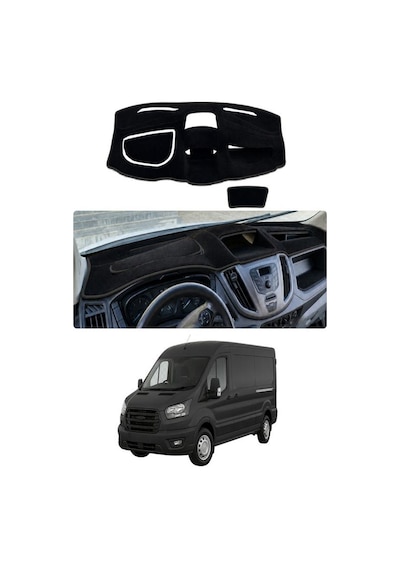 Ford - Transit 2015-2022 Uyumlu Torpido Koruma Kılıfı - Siyah Şeritli