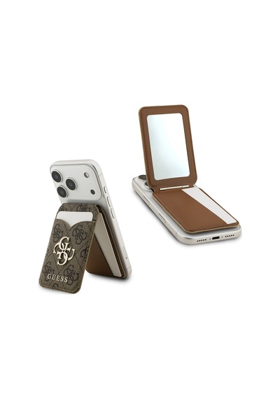 Guess Aynalı Magnetik Kartlık Metal Büyük 4g Logolu Ve Standlı Kahverengi