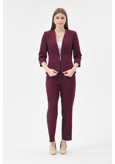 Velnara Moda Mürdüm Zamansız Klasik Kadın Takım Elbise-v Yaka Ceket & Dar Paça Pantolon Koyu Mürdüm - 927044721 Koyu Mürdüm