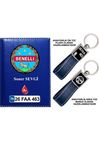 Plakanıza Özel Benelli Logolu Lacivert Ruhsat Kabı Ve Anahtarlık