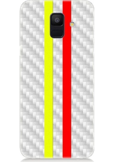 Samsung Galaxy A6 Uyumlu Sarı Kırmızı Metal Motif Desenli Silikon Kılıf