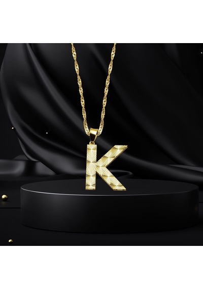 K Harfi 3 Boyutlu Altın Kolye 8KLHZ05