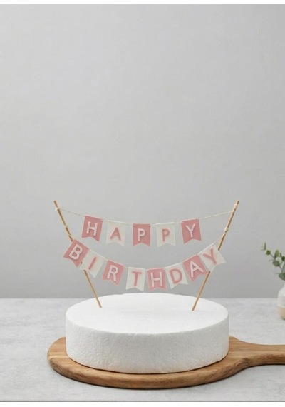 Doğum Günü Pasta Süsü Seti - İpli Happy Birthday Banner Ve Balonlu Ayıcık Figürü 10 Cm