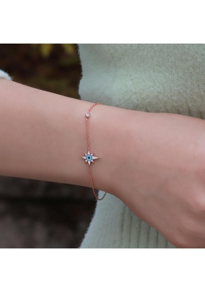 Kutup Yıldızı Figürlü Zirkon Taşlı Mine İşli Rose Gold Kaplama Gümüş Set Gümüş