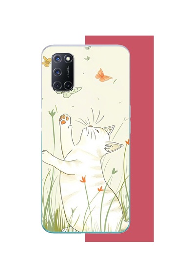 Oppo A52-a72-92 Uyumlu Mutlu Kedi Baskılı Silikon Kılıf Renkli