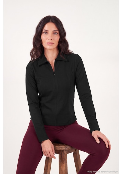 Lela Dikiş Detaylı Yarım Fermuarlı Örme Bluz Kadın Bluz 5866643 Siyah