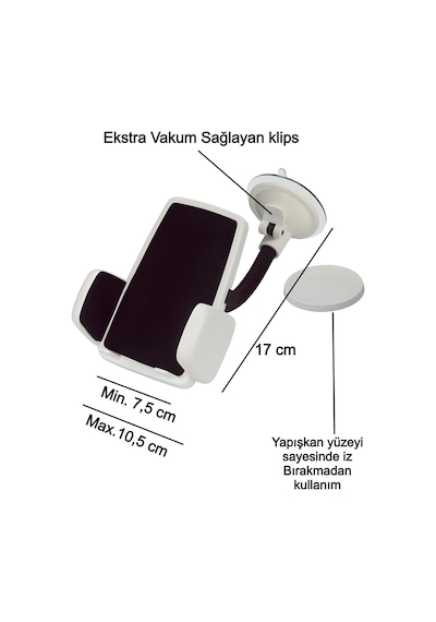 Araç Içi Telefon Tutucu Vantuzlu Araba Tekne Karavan Flexi Gövde Extra Vantuzlu Araç Telefon Tutucu